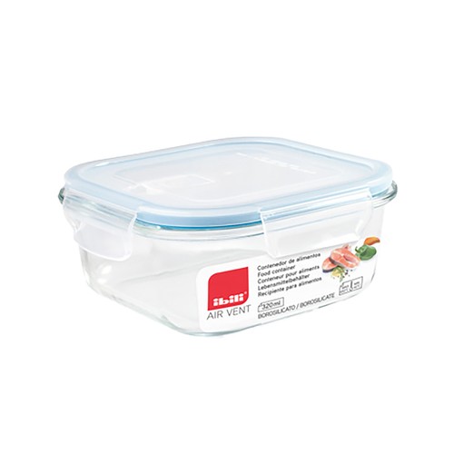 Hermético cuadrado de vidrio borosilicato con tapa 1200ml.