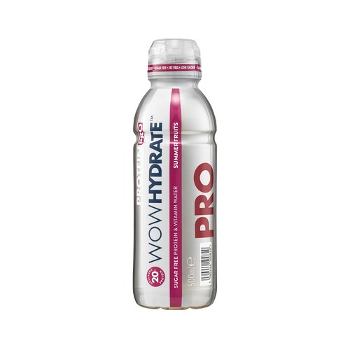 WOW HYDRATE Bebida proteica con sabor a frutas de verano 20 g. botella de 500 ml.