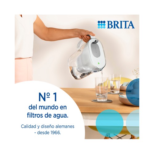 BRITA Jarra con filtro de agua Style azul (2,4 l) incl. 1x cartucho MAXTRA PRO All-in-1: jarra de diseño apta para frigorífico con Smart LED- y tapa abatible.