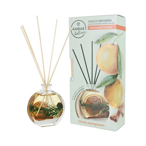 AMBAR Botanic Ambientador perfumador de varillas (Mikado), con aroma a naranja y canela 75 ml.