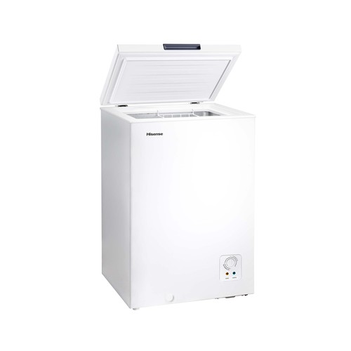 Arcón congelador HISENSE FT125D4AWE, clasificación energética: E, H: 85,4cm,A: 54,6cm, F: 47,9cm, capacidad total: 95L.
