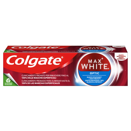 COLGATE Pasta de dientes con flúor y acción blanqueante instantánea COLGATE Max white optic 75 ml.