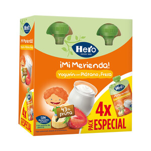 Imagen de HERO ¡Mi merienda! Bolsitas de yogur con plátano y fresa a partir de 12 meses 4 x 100 g.