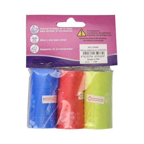 MISTER DOG Bolsas de plástico colores recoge excrementos para perros MISTER DOG 3 rollos. 20 uds.