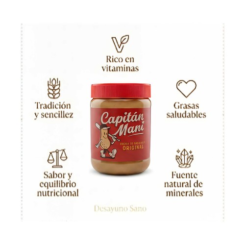 CAPITÁN MANI Crema de cacahuete suave 500 g.