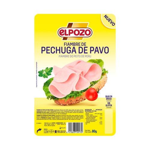 ELPOZO Fiambre de pechuga de pavo cortada en lonchas 80 g.