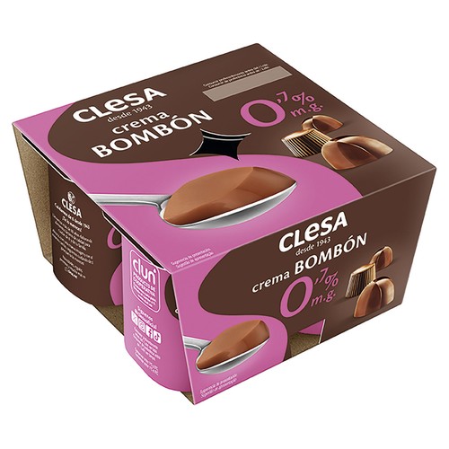 CLESA Crema de chocolate bombón, con solo 0.7% materia grasa CLESA 4 x 125 g.