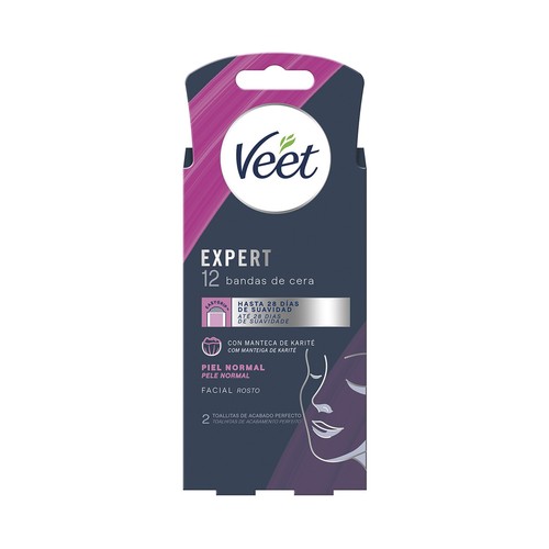 VEET Expert Bandas de cera para depilación facial, pieles normales 12 uds.