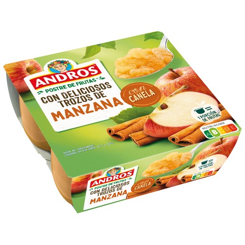 ANDROS Postre vegetal con tozos de manzana con canela 4 x 100 g.