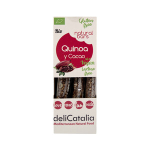DELICATALIA Barrita de quinoa y cacao natural, gluten free, vegan, lactosa free y ecológica, DELICATALIA 3 uds. 90 g.