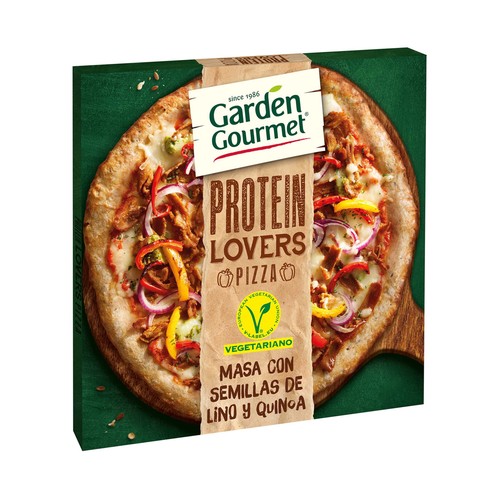GARDEN GOURMET Pizza de hortalizas, mozzarella y tiras a base de proteína de soja cocida y marinada Protein lovers 390 g.