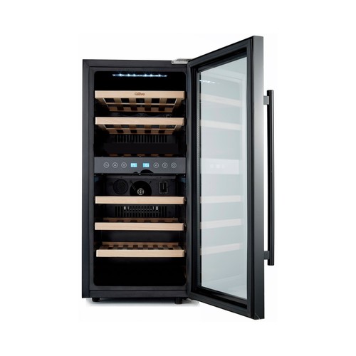 Vinoteca QILIVE Q-6333 24 botellas, 2 zonas de frío, Clasificación energética F,  entre 5-18º, H: 85cm, A: 40cm, F: 60cm.
