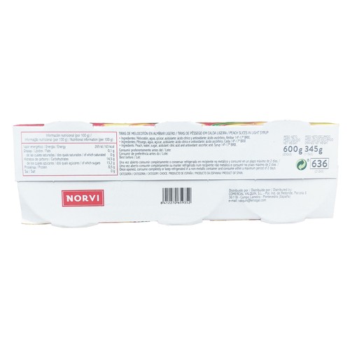 NORVI Melocotón en tiras 3 uds. 345 g.
