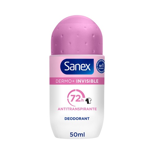 SANEX Dermo+ invisible Desodorante roll on para mujer antitranspirante 72 horas 50 ml.