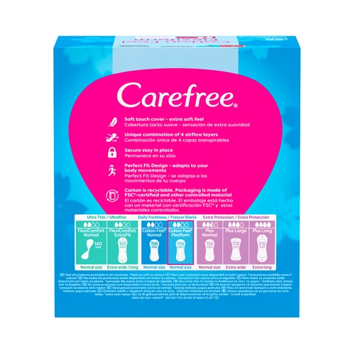 CAREFREE Cotton feel flexiform Protegeslips (salvaslips) normal, transpirables, sin fragancia 56 uds.
