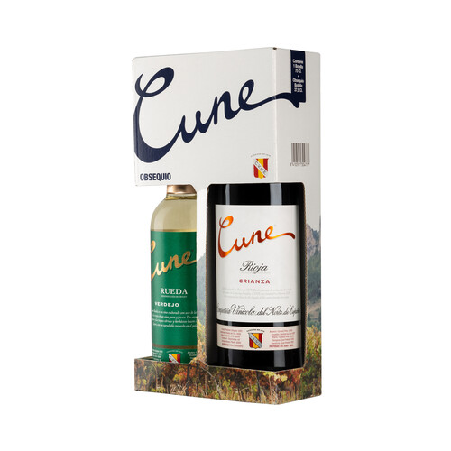 CUNE Estuche con botella de vino tinto crianza D.O. Ca. Rioja y botella de vino blanco D.O Rueda.