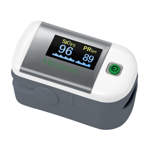 Medidor de oxígeno en sangre MEDISANA PM100, saturación de oxigeno y pulso, pantalla OLED, apagado automático.