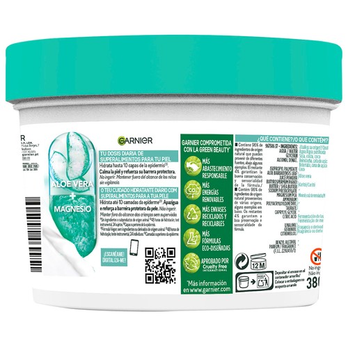 GARNIER Body superfood Crema corporal calmante de hidratante (hasta 48 horas), para pieles normales a secas 380 ml.