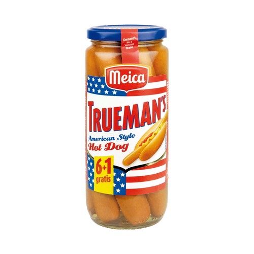MEICA Salchichas Hot Dog American Style 6+1 Truemans frasco de 540 g.