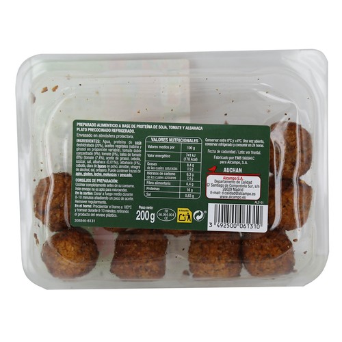 AUCHAN Albóndigas vegetales a base de soja, tomate y albahaca Veggie 200 g. Producto Alcampo