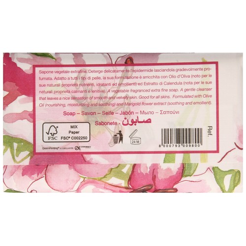 ITERITALIA Pastilla de jabón de origen vegetal, aceite de oliva y extracto de caléndula y con aroma a lirios ITERITALIA Fiori d´italia 200 g.