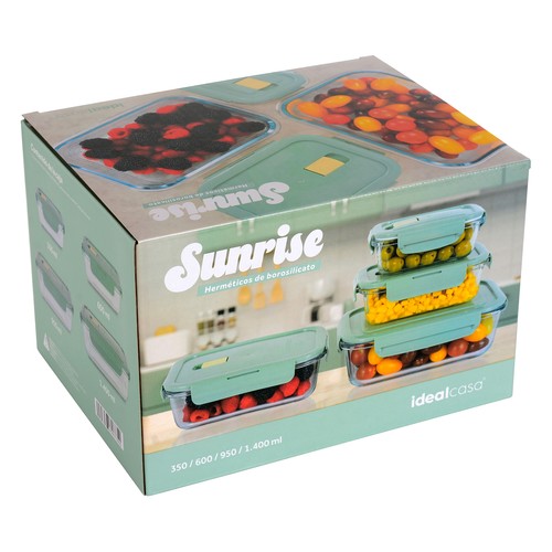 Set 4 tuppers herméticos. 0,35-0,6-0,95-1,4l boro. Con tapa. TARBERSEO