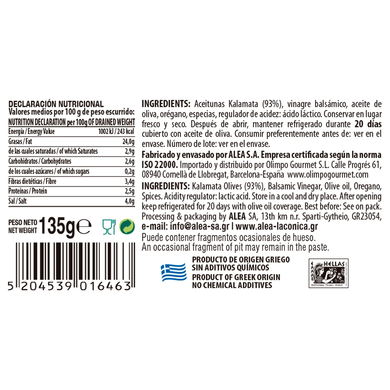 Pasta kalamata 135 g.