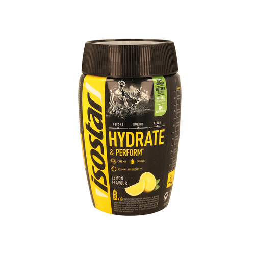 Bebida deportiva isotónica en polvo con sabor a limón ISOSTAR Hydrate & Perform, 400 g.