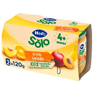 Hero Solo Tarrito de Frutas (plátano, Manzana, Melocotón, Naranja y Albaricoque), a Partir de 4 Meses 2 X 120 G. 240 G