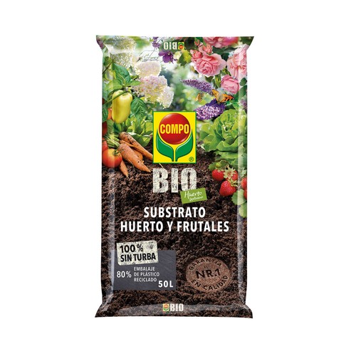 Sustrato orgánico Compo Bio para huerto y frutales, formato de 50 litros, DELGADO E HIJOS