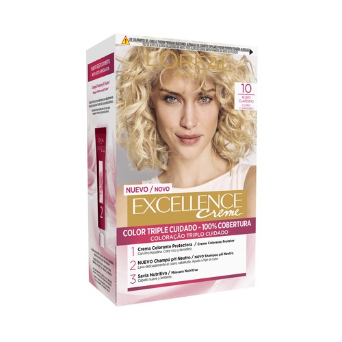 L´ORÉAL PARIS Excellence creme Tinte de pelo permanente tono 10 Rubio clarísimo.