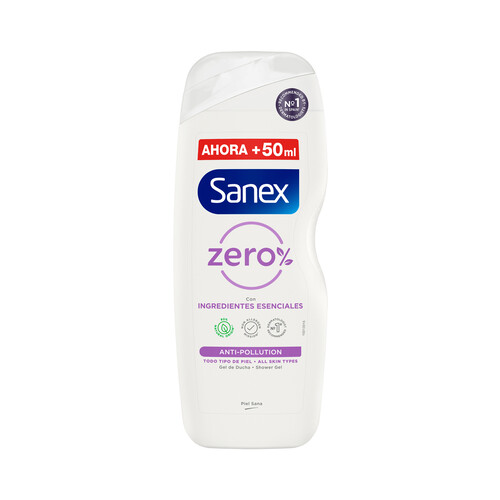 Gel para baño o ducha para todo tipo de pieles SANEX Zero% Antipolución 600 ml.