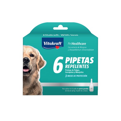 VITAKRAFT Pipetas repelentes para perros grandes de más de 30 kg 6 uds.