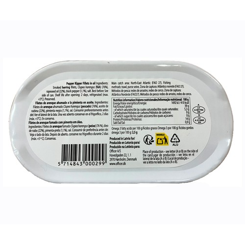 OFFICER Filete de arenque ahumado en aceite a la pimienta 130g