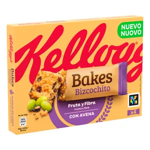 KELLOGG'S Barritas de trigo y avena con pasas , vitaminas y hierro 4 x 45 g.