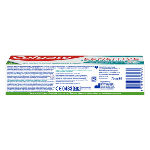 COLGATE Pasta de dientes con flúor, para el alivio inmediato de la sensibilidad dental COLGATE Sensitive 75 ml.