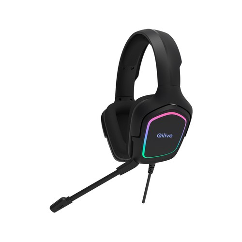 Auriculares tipo casco Q.3824 con cable, color negro, QILIVE