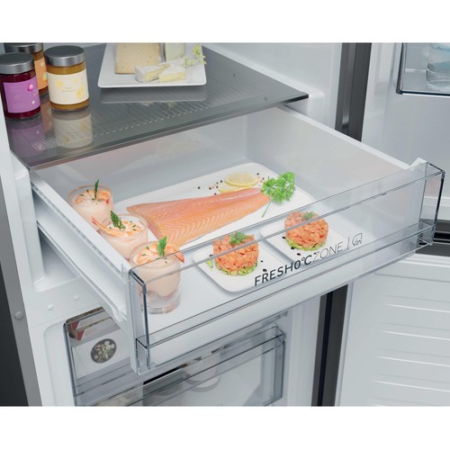 Frigorífico combi 185cm HAIER HDPR1618CNPK INOX, NO FROST, clasificación energética: C, H: 185cm, A: 59,5cm, F: 66,7cm, capacidad total: 355L.