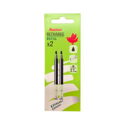 2 recambios de bolígrafo gel borrable negro, ALCAMPO.