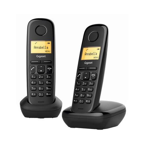 Teléfono inalámbrico dúo GIGASET A170 negro, identificador llamadas, agenda 25 contactos. pantalla iluminada.