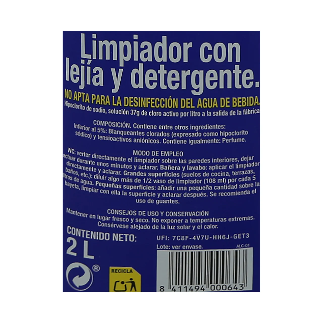 PRODUCTO ALCAMPO Deterlejía azul  2 l.