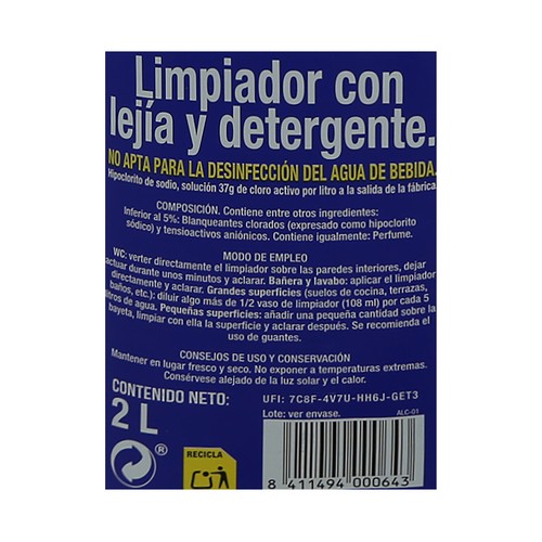 PRODUCTO ALCAMPO Deterlejía azul  2 l.