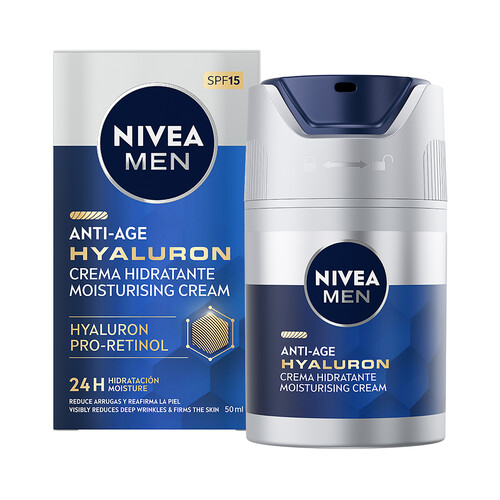 NIVEA Crema hidratante y antiarrugas que ayuda a reafirmar la piel NIVEA Men anti-age hyaluron 50 ml.