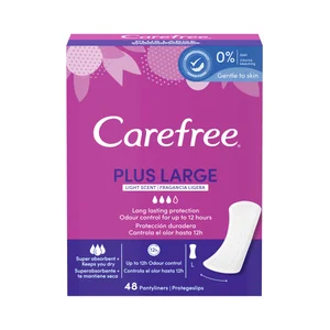 CAREFREE Salvaslips extra largos y super absorbentes con fragancia ligera CAREFREE Plus large 48 uds.