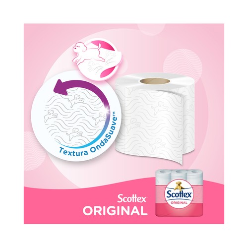 SCOTTEX Original Papel higiénico con tecnología Onda suave 48 rollos.