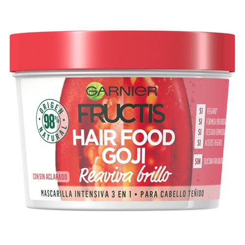 FRUCTIS Mascarilla capilar intensiva efecto brillo, con bayas de Goji, para cabello teñido FRUCTIS Hair food de Garnier 390 ml.