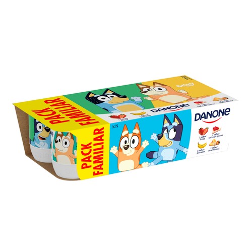 DANONE Yogures con sabores variados (fresa (2), macedonia (2), plátano (2) y tarta de queso (2))  8 x 120 g.