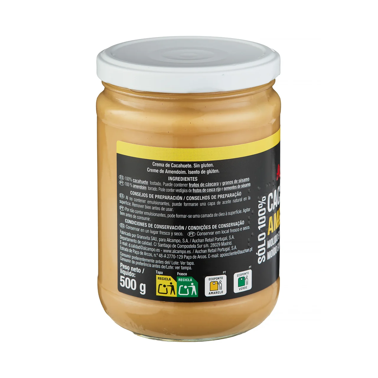 PRODUCTO ALCAMPO Crema de cacahuete (100% cacahuete molido en molino de piedra) 500 g