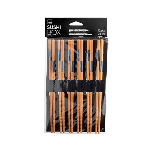 Set de 6 pares de palillos de madera natural, Sushi Box H&H.