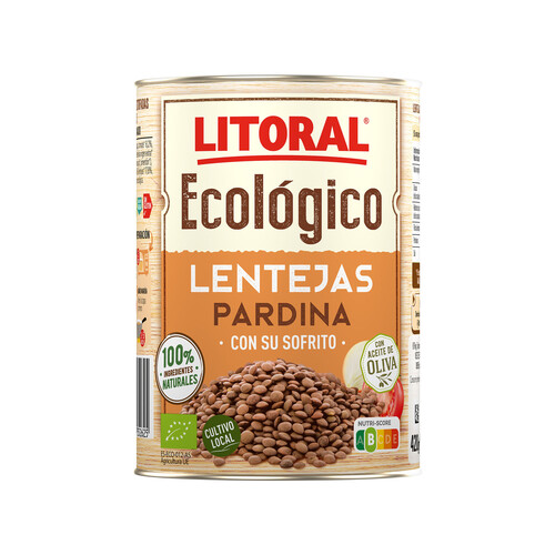 LITORAL Lentejas con sofrito, variedad Pardina ecológicas LITORAL ECOLÓGICO 420 g.
